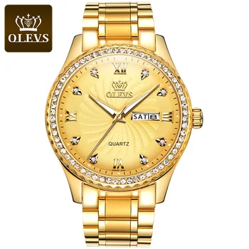 

OLEVS Mens Watches Top Brand Quartz movement Luxury business Gold watch Military sport waterproof Wrist watch Luminous pointer
