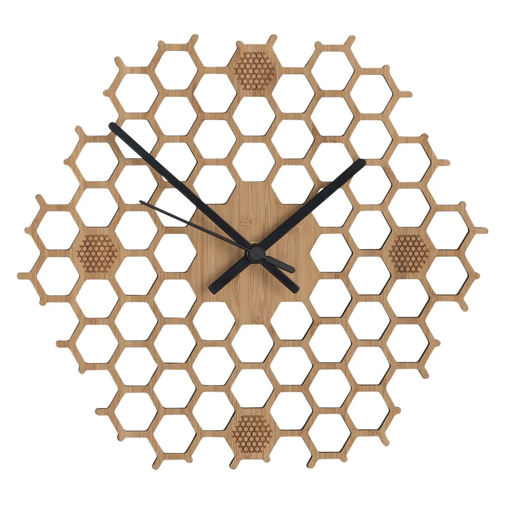 Бамбуковые настенные часы соты Современный домашний декор шестиугольная Бесшумная развертка кухня не тикая пчела прочный кварцевый минималистичный