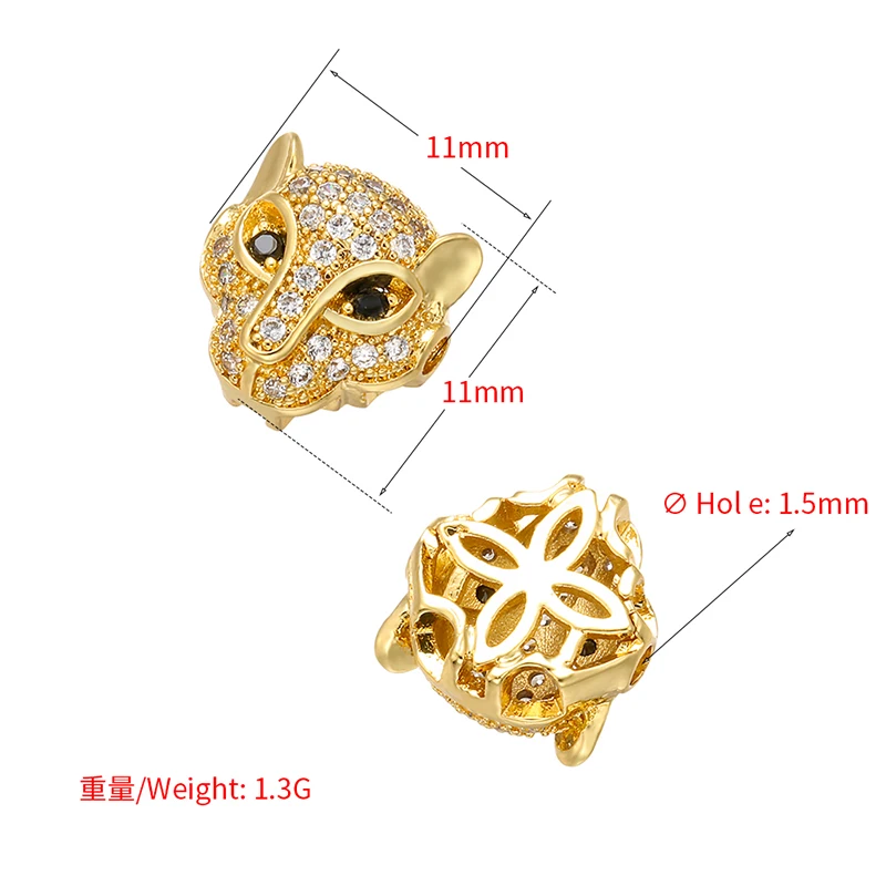 Beads for Jewelry Making 11*11mm Brass Cubic Zirconia Leopard Beads Hole 1.5mm VZ168 VZ230