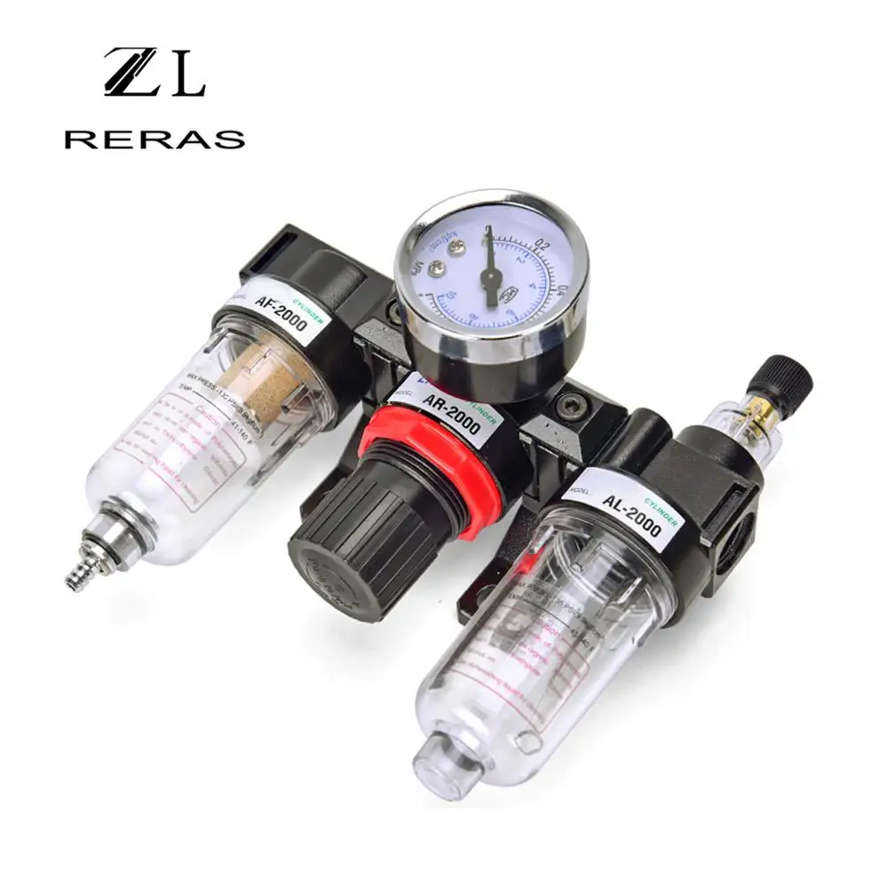 

AC2000 1/4" BSPT Pneumatic Relief Valve Water Separator Air Compressor Air Filter Air Supply Triple Unit AF+AR+AL