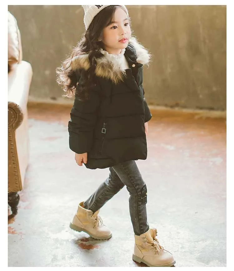 Christmas Outerwear For Girls Winter New Fashion Warm Cotton Jackets Children Fur Collar Coats Girl Hooded Kids Clothes