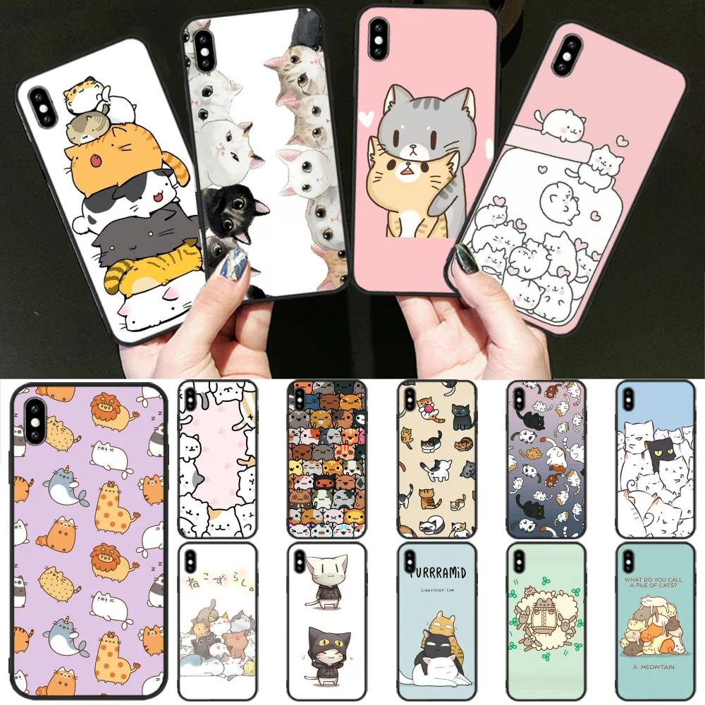 

LJHYDFCNB Cute funny A Pile Of Cats art cat Phone Case Cover Hull for iPhone 11 pro XS MAX 8 7 6 6S Plus X 5 5S SE XR cover