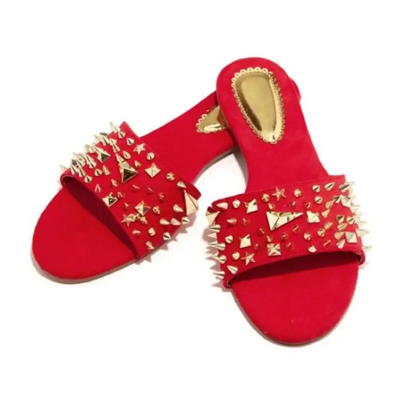 

Woman Slippers Fashion Woman Shoes Summer Ladies Rivet Open Toe Flat Slide Female Outdoor Light Slip On Beach Shoes