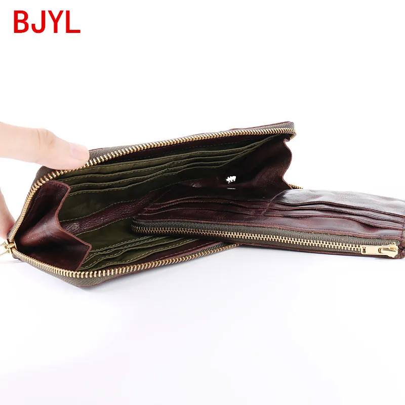 

Long Wallet Men Handmade Split Purse Card Holder Zipper Wallets Simple Men's Clutch Bags 2020 New Original First Layer Leather