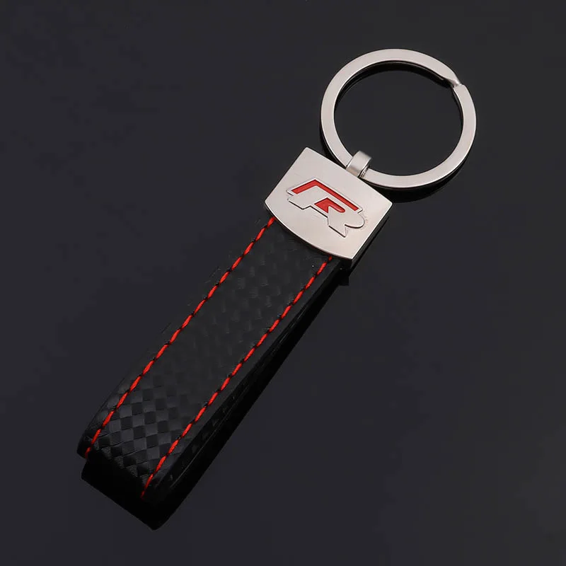 Red Leather car logo keychain Zinc alloy key ring for gifts to Volkswagen R car holders - Цвет: Red
