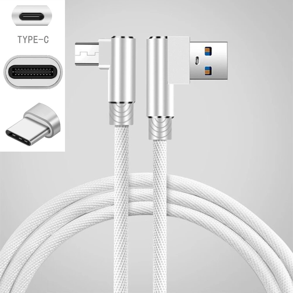 Type C White Кабель для быстрой зарядки прочные данные Micro USB данные под прямым углом типа C для samsung Xiaomi - Цвет: Type C White