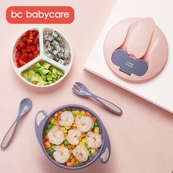 

BC Babycare Anti-slip Detachable Suction Baby Feeding Set Toddles Kids Self-training Feeding Tableware Set with Lid Spoon Fork