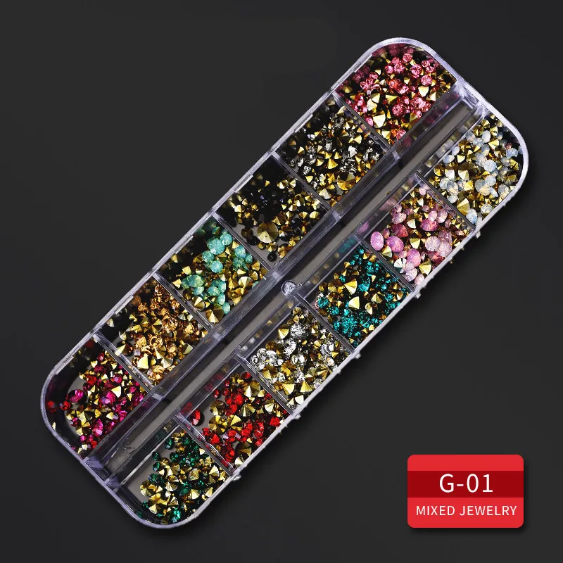 G01 1 коробка золотые, серебряные, полые 3D украшения для дизайна ногтей микс металлическая рамка заклепки для ногтей Блестящий кулон стразы аксессуары для маникюра шпильки - Цвет: G01