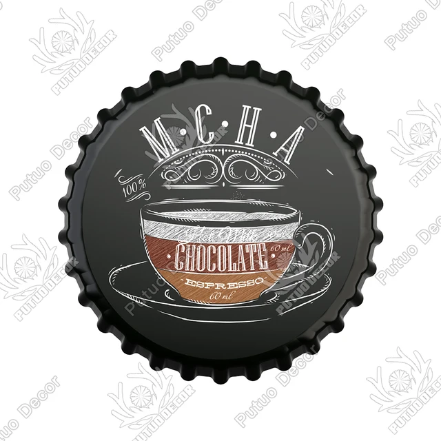 Putuo Decor Coffee Bottle Cap Metal Sign Plaque Metal Vintage Tin Sign Decor for Kitchen Cafe Pub Bar Club Home Wall Decoration CBK0153