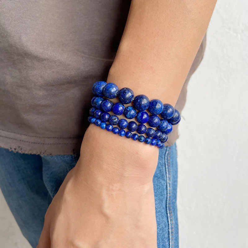 Natural Blue Lapis Lazuli Stone Beaded Bracelet Healing Energy Unisex Fashion Elastic Bracelets Stone Bead Bracelet Natural Stone Bracelet Beaded Bracelet For Men Women Jewelry Gift