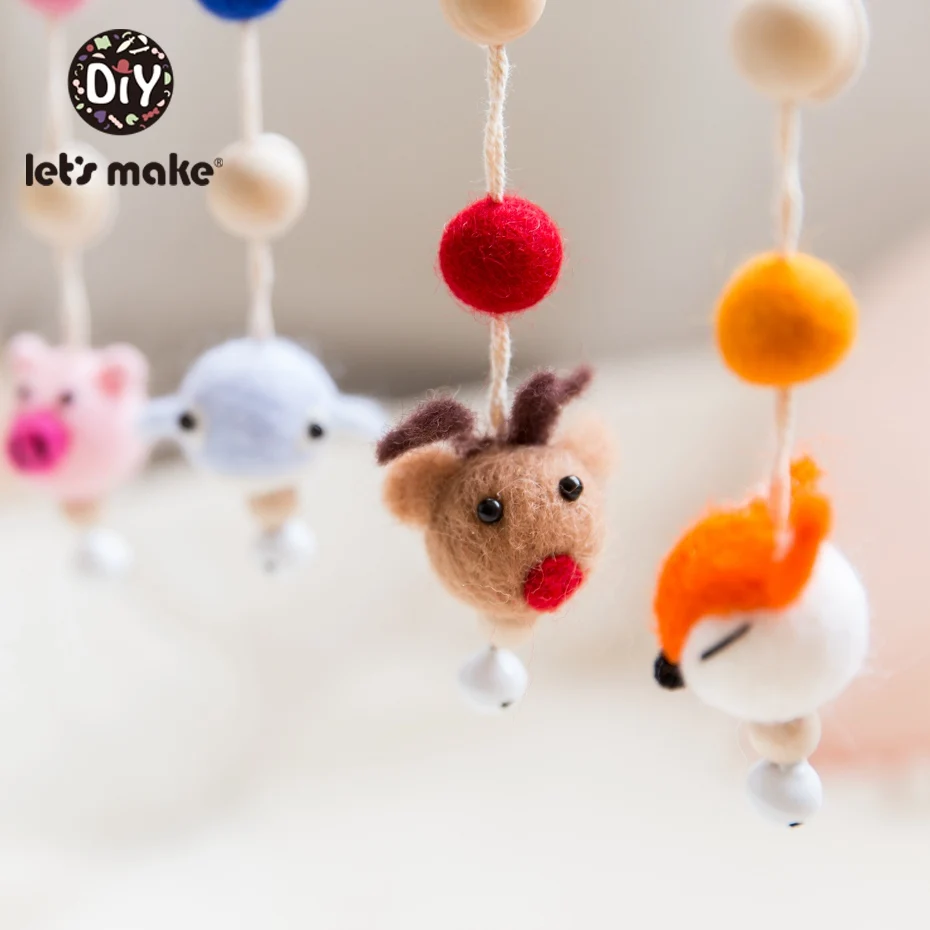 Let'S Make Baby Mobile 1 шт. шерстяные цепочки с животными фетровые шарики Pom для коляски кровать колокольчик подвесная пустышка для игры в спортзал игрушки декор для детской комнаты