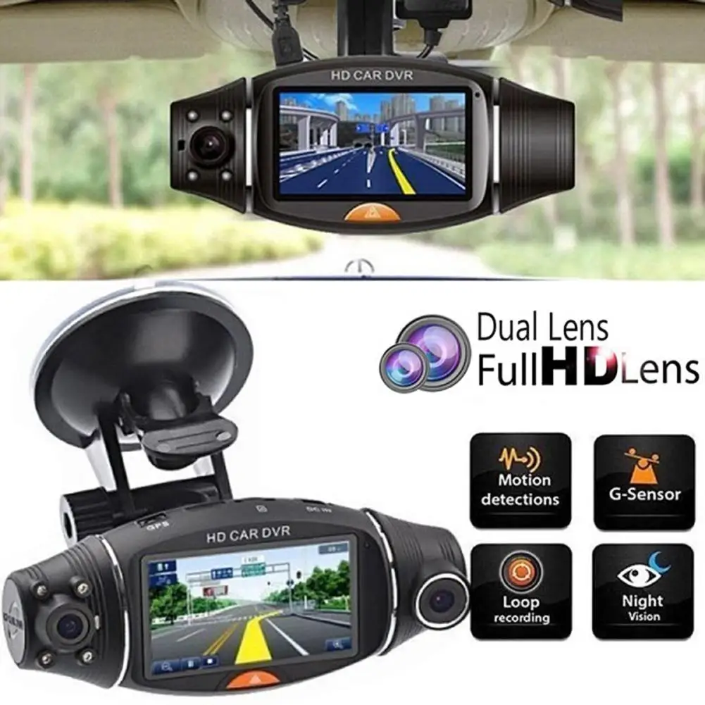 

Vehicle GPS- R310 HD Car DVR Dual Camera Lens Night Vision Gravity Sensor Recorder with GPS