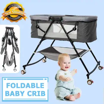

Bioby Portable Newborn Baby Crib Multi-functional Toddler Baby Cradle Bed Folding Infant Baby Safty Mosquito Netting Crib Bed