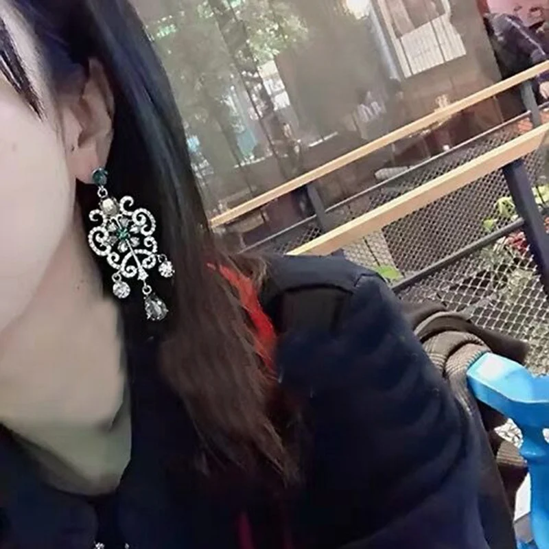MENGJIQIAO Винтажный Дворцовый стиль цветок кристалл Pendientes Mujer Moda массивные Висячие серьги вечерние ювелирные изделия