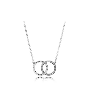 

Classic Original 1:1 Logo 925 Sterling Silver Double Round Love Heart Pendant chains Link Necklaces crystal For Gift Jewelry
