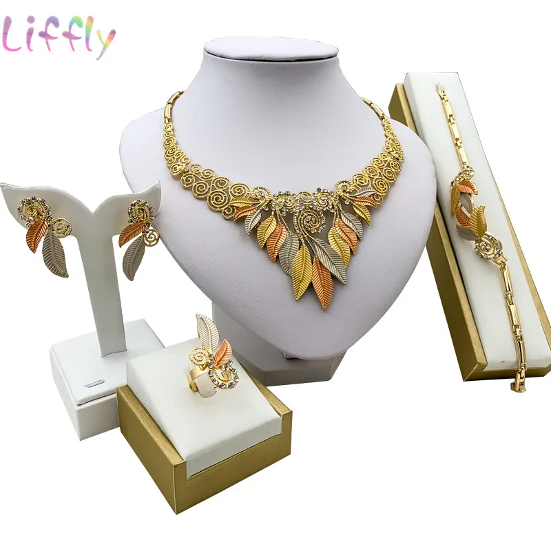 Liffly Exquisite Dubai Women's Jewelry Set Donut Necklace Earrings Ring Bracelet Trendy Nigerian Wedding Popular | Украшения и