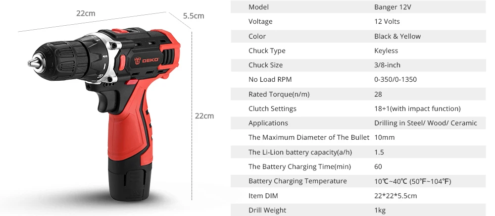 DEKOPRO Banger 12V беспроводная дрель литий-ионная батарея беспроводная перезаряжаемая домашняя Максимальная диаметр бурения 3/8-дюймовый Электрический электроинструмент