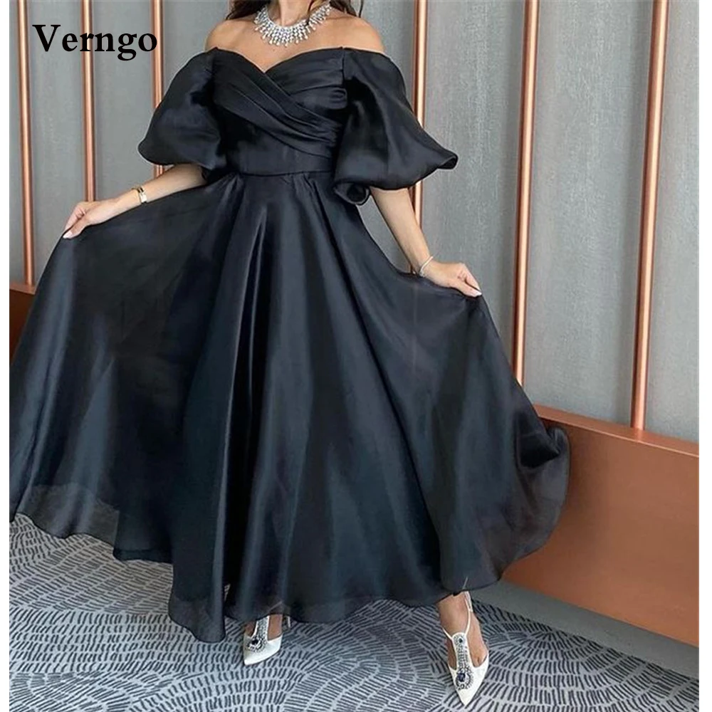 

Черные трапециевидные юбки Verngo с открытыми плечами и пышными рукавами, плиссированные вечерние платья до щиколотки, 2021, официальное платье для вечеринки