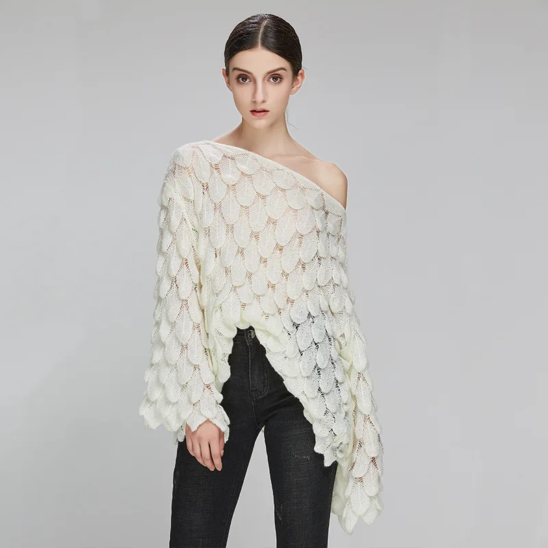 

Adishree Elegant Sweater Women 2019 Casual Fashion Loose Women Sweater and Pullover Cute 3D White Jumper Sueter Mujer Slash Neck