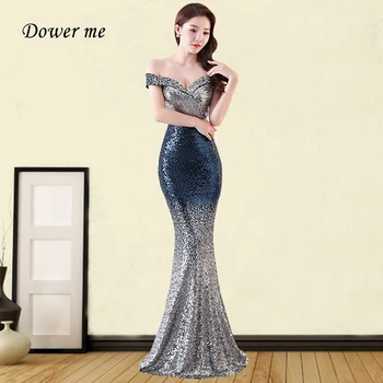 

Sequined Evening Dresses GDX351 Elegant Off Shoulder Long Evening Dress 2020 Boat Neck Mermaid Formal Gowns Abendkleider