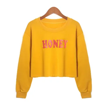 

Women Sweatshirt 2019 Autumn Solid Color Letter Print Sweatshirt Women Long Sleeve Cropped Hoodie Sweatshirt Pullover 7.26