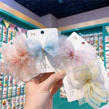 

2020 New Korean Princess Small Flower Bow Netted Lace Hairpin Candy Color Children's Super Fairy Hair Clip Hairpin Headdress