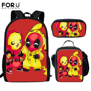 

FORUDESIGNSChildrenOrthopedic Schoolbag Pikachu Rugzak Backpacks Anime Pokemon Print Kids Comfort Schoolbags Daily Bookbags Set