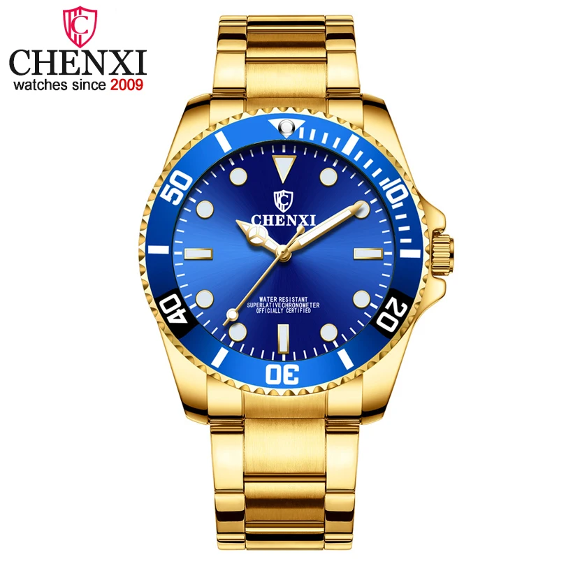 

2020 CHENXI Men Golden Watch Top Luxury Brand Stainless Steel Strap Quartz Wristwatches Male Sports Clock relogio masculino