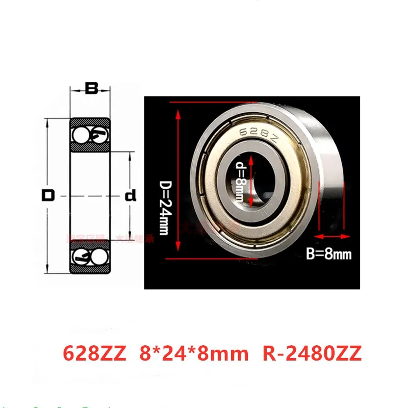 50Pcs Diepgroefkogellager 628ZZ 8*24*8 Mm R 2480ZZ Miniatuur Stalen ...