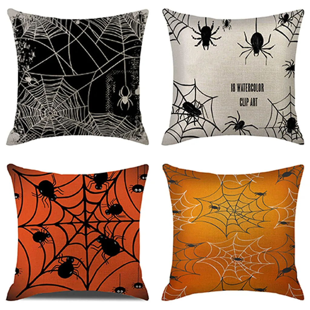 Цвет: желтый Pillow cover set 4PCS Halloween Pumpkin print Pillow Cover Pillowcases Decorative Sofa Pillow Cushion Cover Pillow cover 45x45cm - Цвет: Цвет: желтый