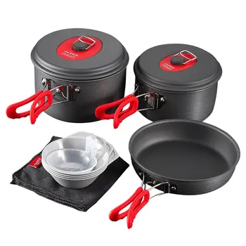 

ALOCS Portable Outdoor Cookware Set 3 - 4 People Ultralight Cooking Kit Pot Pan Kettle Dishcloth for Camping Hiking Trekking
