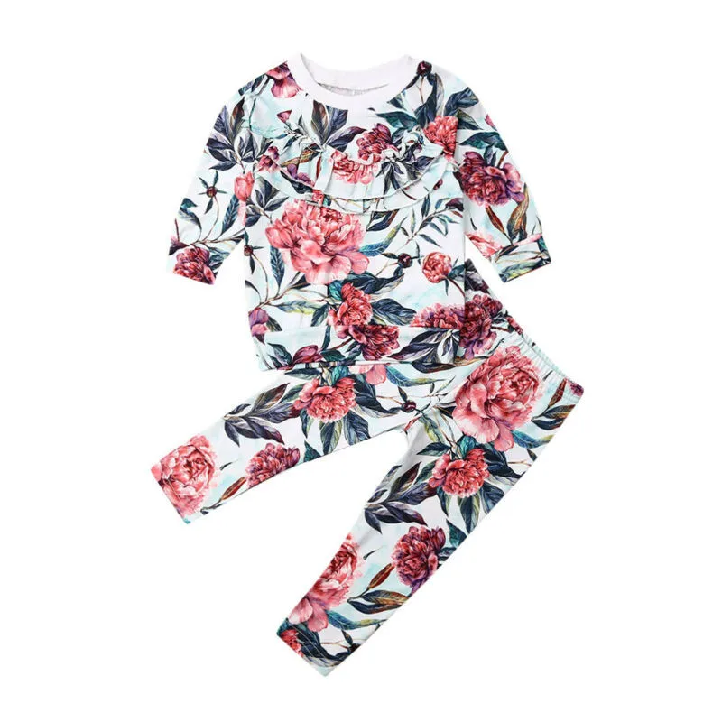

2019 Infant Baby Girl Kid Flower Long Sleeve Top Pants Autumn Winter Outfit Cloths