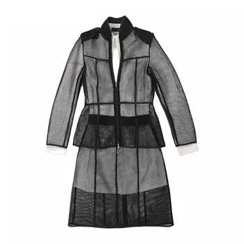 

2020 Perspective Mesh Zipper Top + Joker Bag Hip Half Body Skirt Suit Female Match Sling