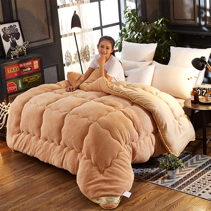 

Winter patchwork duvet lamb wool Warm comforter camel cotton quilt Thicken Blanket king queen size single double Cashmere