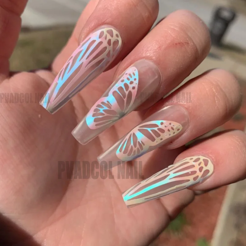 蝶の羽爪ホログラフィックネイルデカール3d自己粘着ネイルアートステッカーマニキュアアクリルツール ステッカー スキン Aliexpress