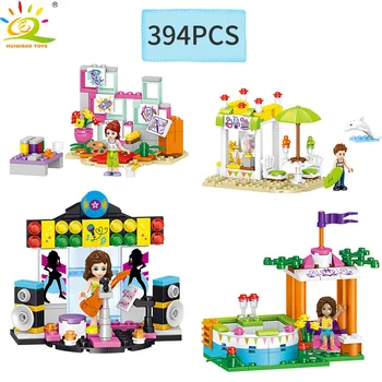 

Toys 394pcs Girls Pop Star City Seaside Party Building Blocks Kit Friends House Figures Bricks for Girl