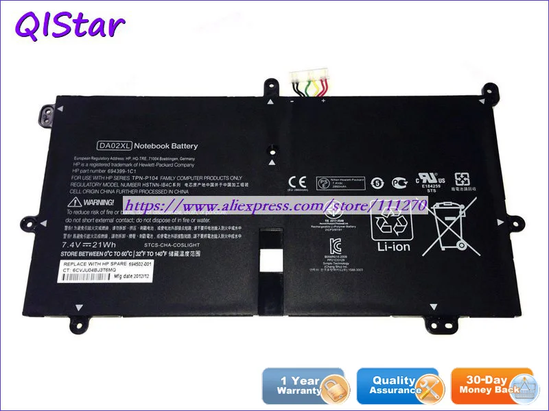 QISTAR 7,4 V 21Wh натуральная DA02XL HSTNN-IB4C TPN-P104 Аккумулятор для ноутбука HP Envy x2 11-g000es 11-g0033ed Тетрадь компьютер