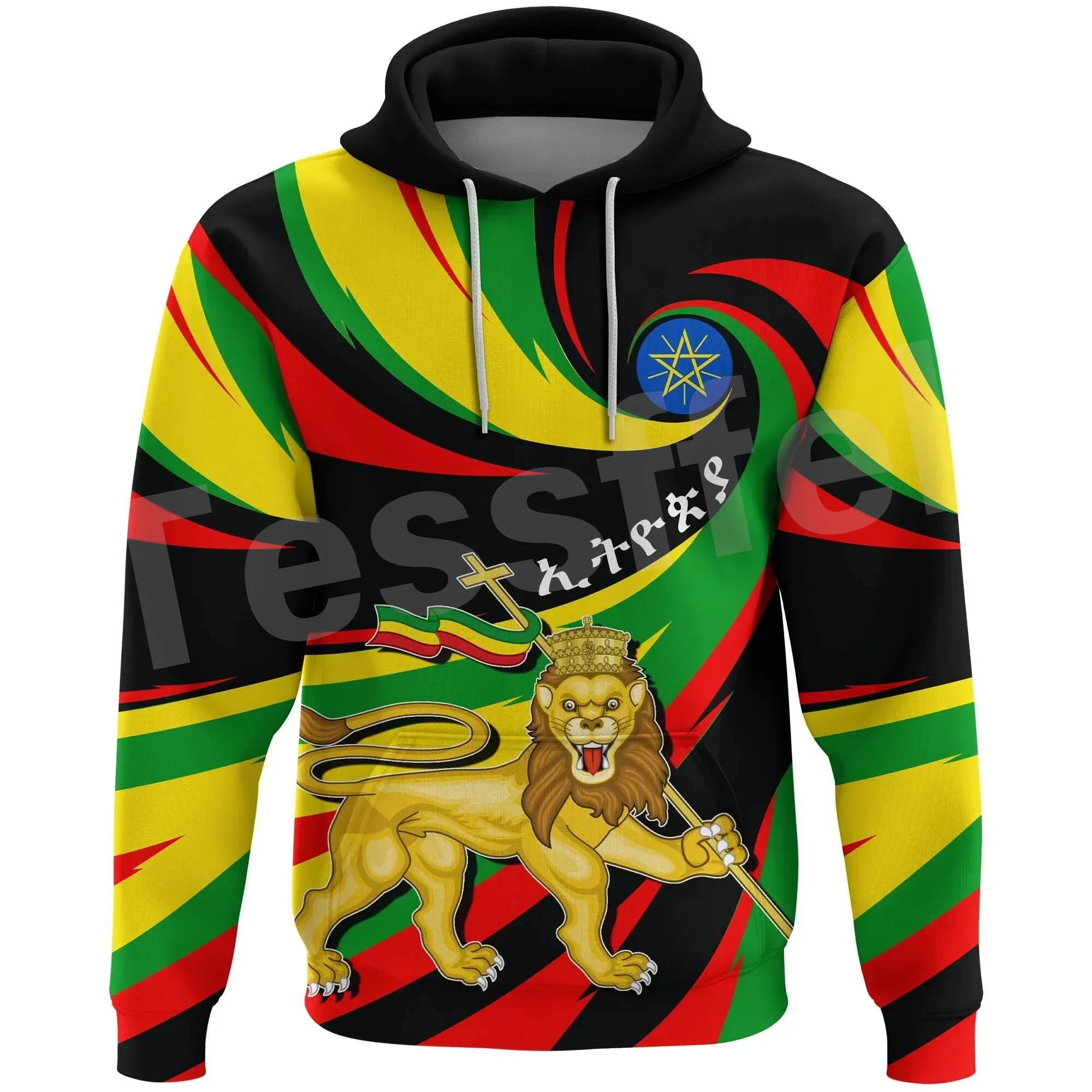 Tessffel Newest Ethiopia County Flag Africa Native Tribe Lion Long Sleeves Tracksuit 3DPrint Men/Women Harajuku Funny Hoodies 23 customized newest women sweater dress long sleeve hoodie dress autumn winter casual slim sweater hoodies dress