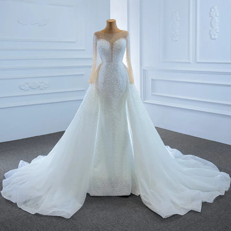 Rsm67182 Elegant And Charming Transparent Lace Long Sleeve Wedding