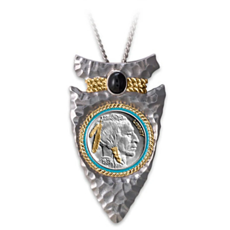 

Vinking India Chief New Men's Necklave Steampunk Hip Hop Two-Color Electrop Western Cowboy Freedom Battle Male Jewelry F4M469