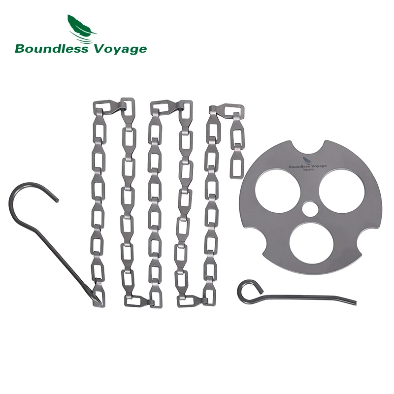 Camping Tripod Board Adjustable Titanium Hanging Chain Hooks Fixed-loop Pot Grill Ti9012O