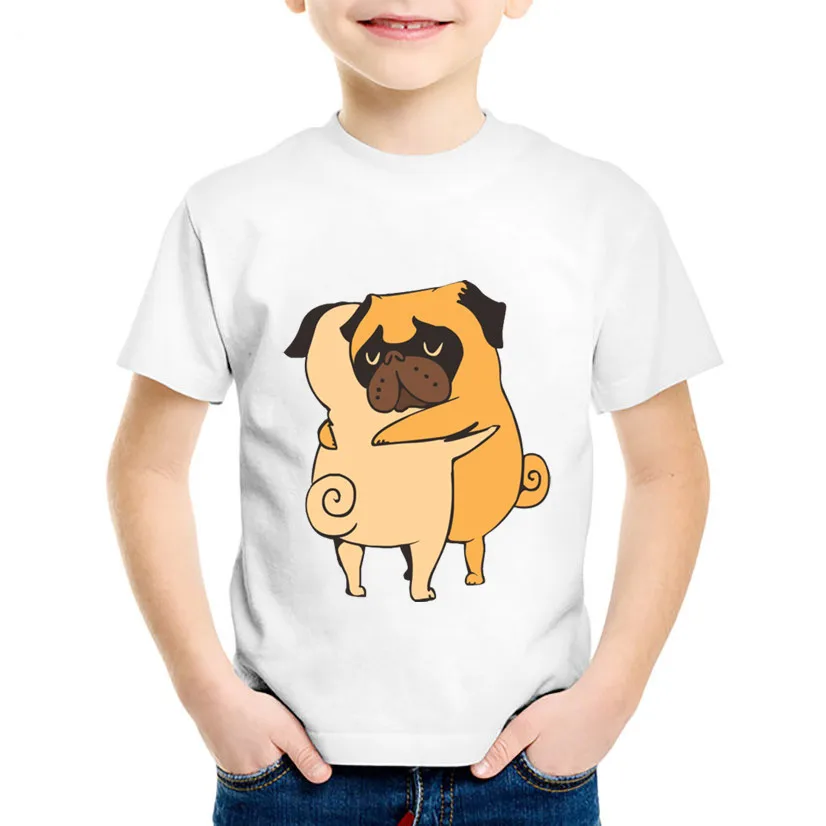

Cute Yellow Pugs Printed Children Funny animal T-shirt kids clothes boys t shirts Dabbing/Hug/Dance summer white tees girls tops