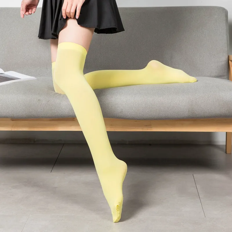 Bas extensible en velours Calze chaussettes au-dessus du genou couleur unie bas tentation étudiants de haut 1 paire chaussettes chaudes longues cuisses