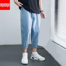 Синие джинсы, мужские брюки в японском стиле, осенняя уличная одежда, повседневные мешковатые брюки, мужские шаровары в стиле хип-хоп, винтажные штаны до щиколотки, 5XL
