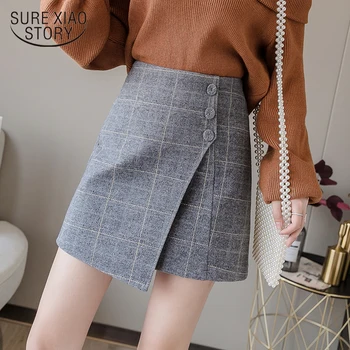 

fashion 2019 winter new style high waist woolen plaid skirt A-line skirt faldas mujer moda skirts womens mini skirt 7746 50