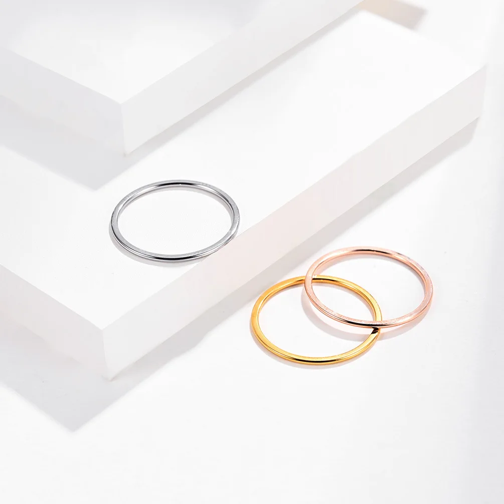 1mm Titanium Steel Ring Gold/Rose Gold/ Silver Color Simple Female Thin Ring Wedding Jewelry Gift 4