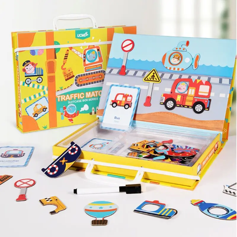 

Magnetic Cartoon Puzzle 3D Traffic Matching Games Early Learning Educational Toy E65D