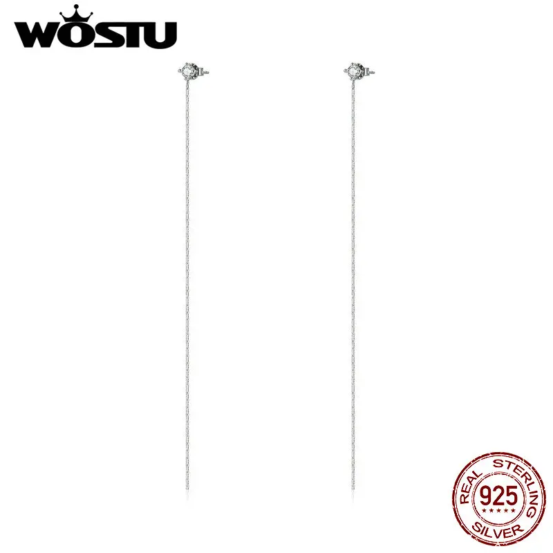 

WOSTU ashion Jewelry Tassel Chain Real 925 Sterling Silver Punk Triangle Eardrop Earrings Stud for Women Delicate Gifts Jewelry