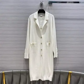 

High-end Design Long Cardigans Women Knitted Sweater Fashion Luxury Brand Solid Color Lapel Single Breasted Cashmere Blends Coat