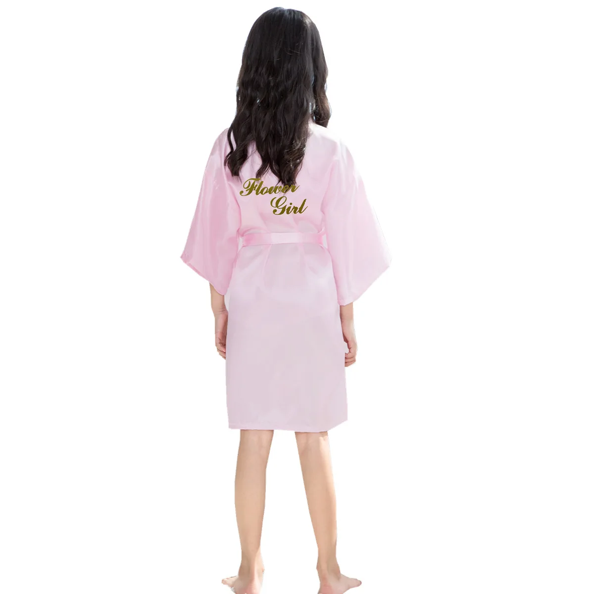 Сезон весна-лето; Детские Атласные Халаты; шелковые кимоно с буквенным принтом для малышей; детский однотонный цветной халат для девочек; удобная домашняя одежда - Цвет: fenhong
